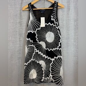 French Connection Black Dress with White Beading & Sequins - Size 2 (A055)